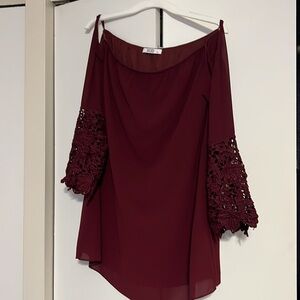 Mod Burgundy Off-Shoulder Mini Dress